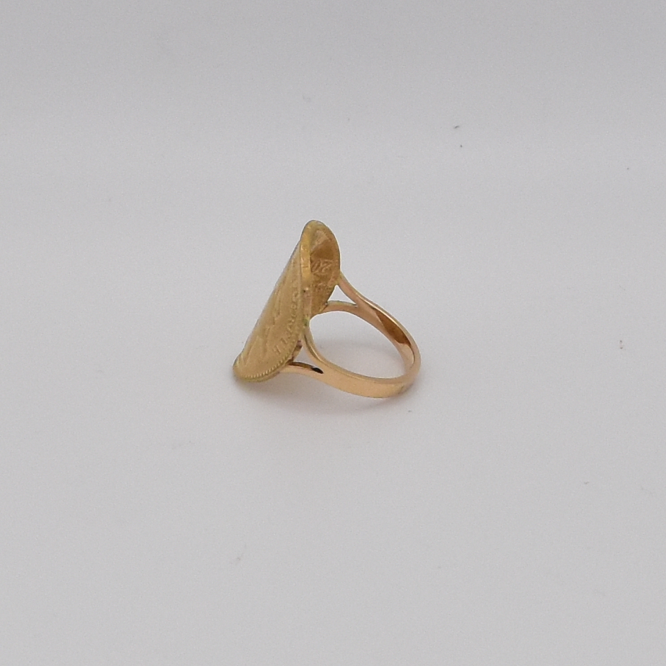 Antoine Puygrenier- artisan bijoutier Joaillier Bague Pièce Courbée Napoléon 20 Francs en Or 18 Carats